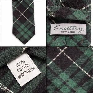 Knottery New York Tie Mens OS Green Black Plaid Cotton Slim Tartan Dark Academia